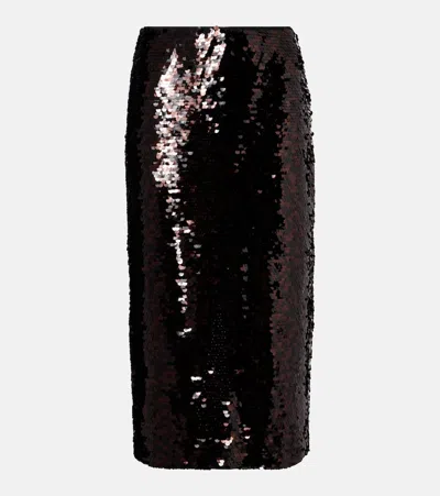 Staud Ciara Sequined Pencil Skirt In Brown