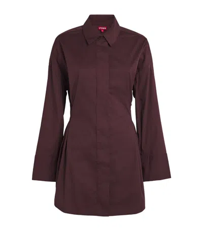 Staud Cindy Long Sleeve Stretch Cotton Shirtdress In Merlot