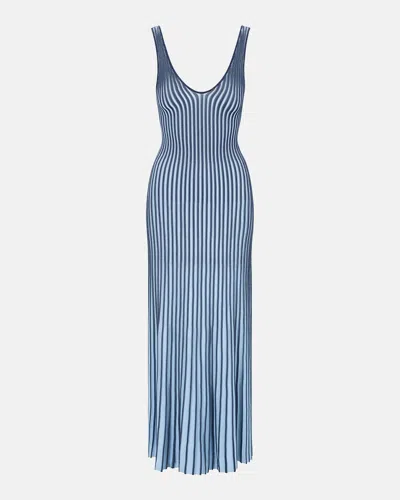 Staud Claretta Backless Pleated Rib-knit Dress In Navyclear