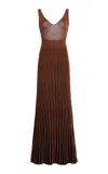 Staud Claretta Open Back Knit Maxi Dress In Brown