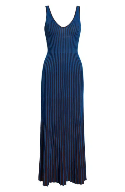 Staud Claretta Stripe Sleeveless Maxi Dress In Blue