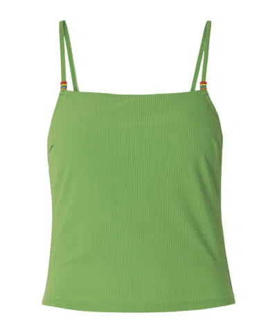 Staud Cleo Bead-embellished Ribbed Bikini Top In Green