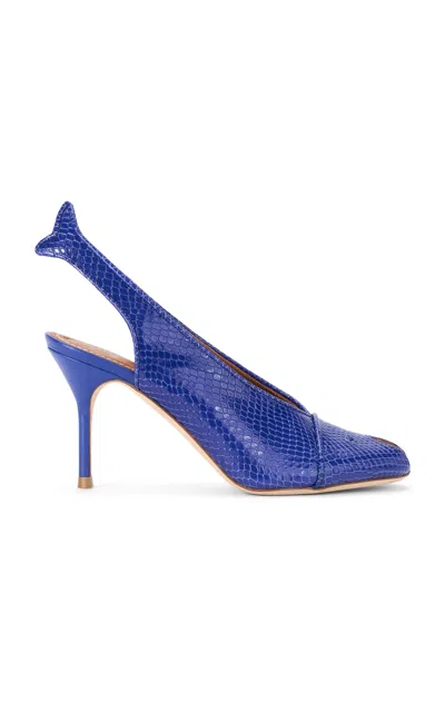 Staud Cleo Fish Leather Heels In Blue