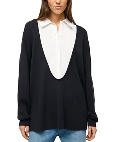 Staud Coast Layered Look Jumper In Navy/white