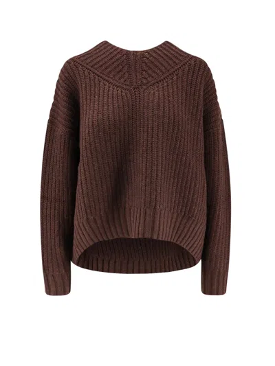 Staud Knitted Cashmere V-neck Sweater In Brown