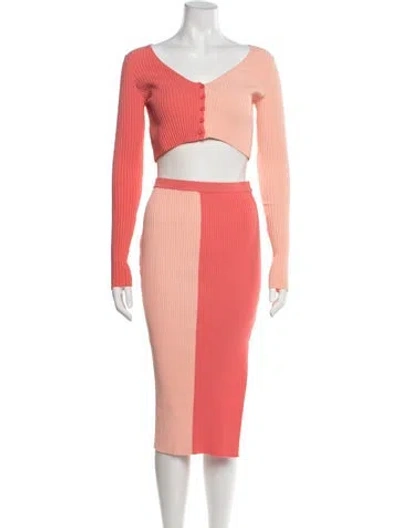 Pre-owned Staud Colorblock Pattern Beaded Accents Skirt Set W/ Tags In Pink
