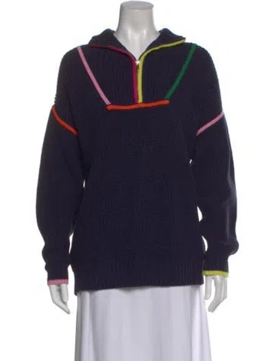 Pre-owned Staud Colorblock Pattern Crew Neck Sweater In Blue