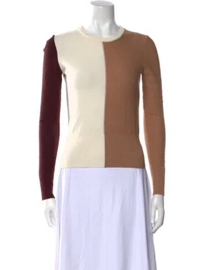 Pre-owned Staud Colorblock Pattern Crew Neck Sweater In Neutral