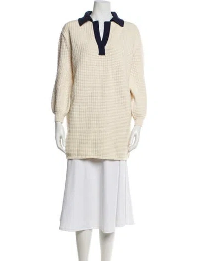 Pre-owned Staud Colorblock Pattern Crew Neck Sweater In Neutral