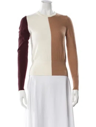 Pre-owned Staud Colorblock Pattern Crew Neck Sweater In Neutral