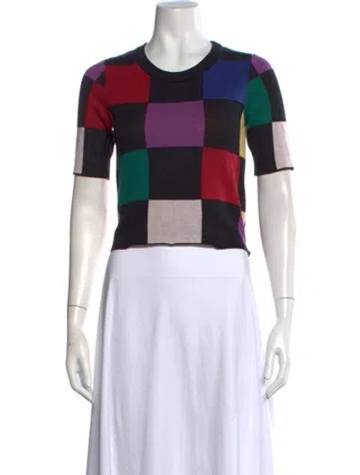 Pre-owned Staud Colorblock Pattern Crew Neck Top In Black