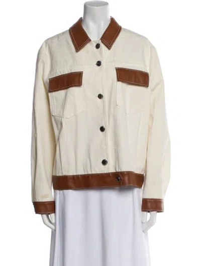 Pre-owned Staud Colorblock Pattern Denim Jacket In Brown