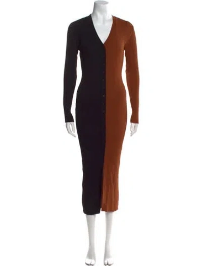 Pre-owned Staud Colorblock Pattern Long Dress In Black