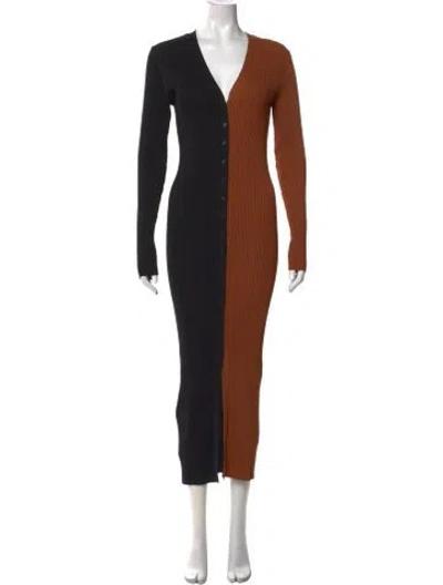 Pre-owned Staud Colorblock Pattern Long Dress In Black