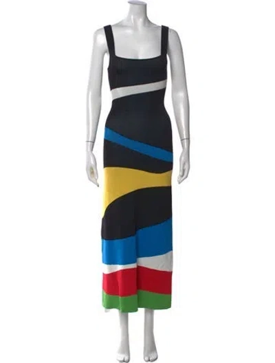 Pre-owned Staud Colorblock Pattern Long Dress In Black
