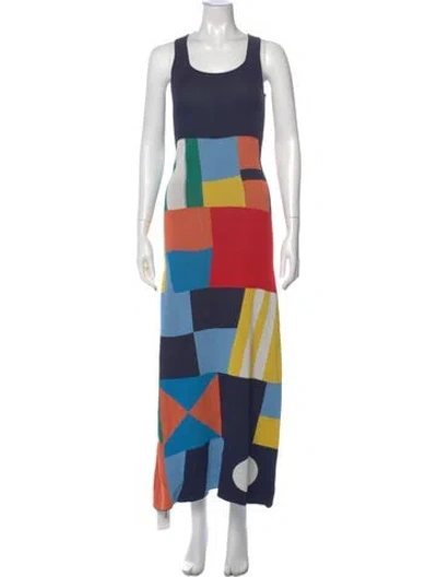 Pre-owned Staud Colorblock Pattern Long Dress In Blue