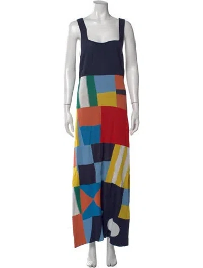 Pre-owned Staud Colorblock Pattern Long Dress In Blue