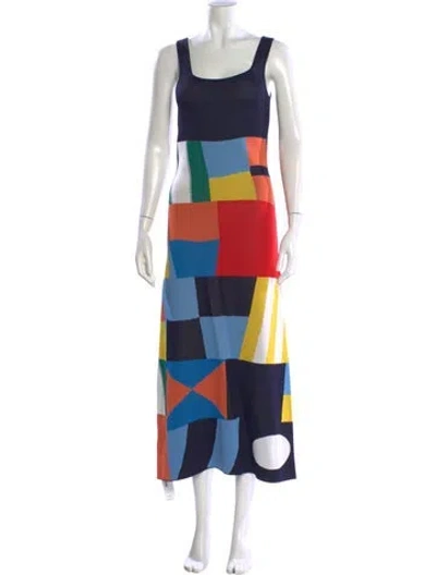 Pre-owned Staud Colorblock Pattern Long Dress In Blue