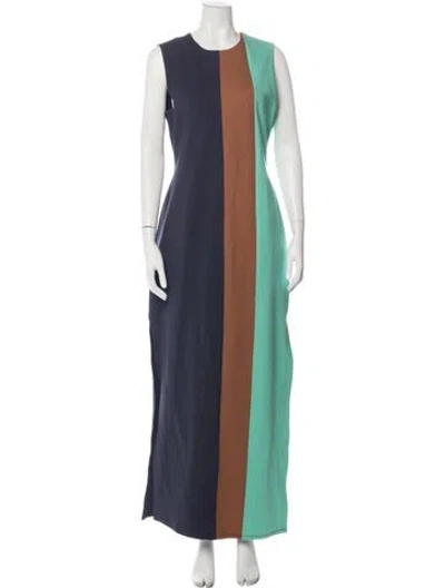Pre-owned Staud Colorblock Pattern Long Dress In Blue