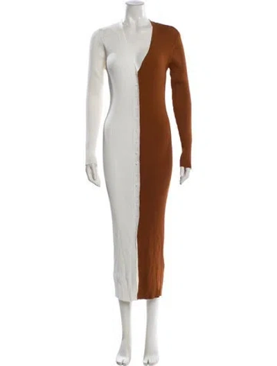 Pre-owned Staud Colorblock Pattern Long Dress In Brown