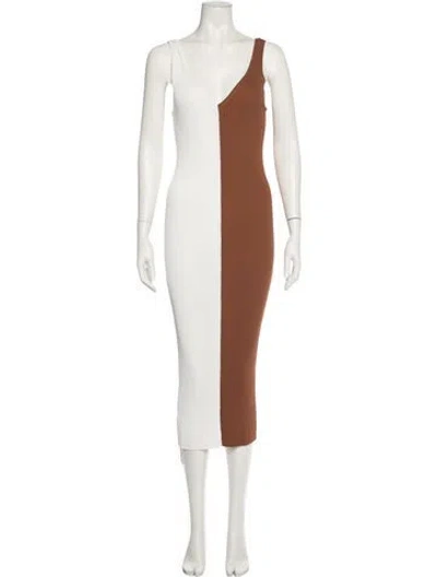 Pre-owned Staud Colorblock Pattern Long Dress In Brown