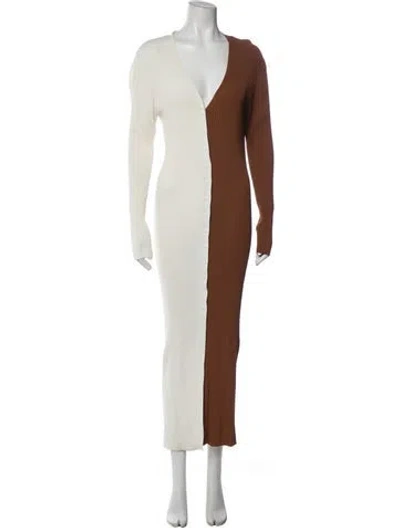 Pre-owned Staud Colorblock Pattern Long Dress In Brown