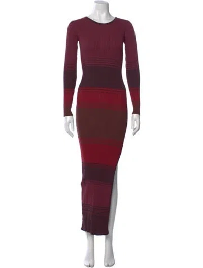 Pre-owned Staud Colorblock Pattern Long Dress In Burgundy