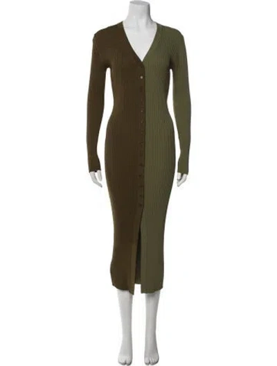 Pre-owned Staud Colorblock Pattern Long Dress In Green