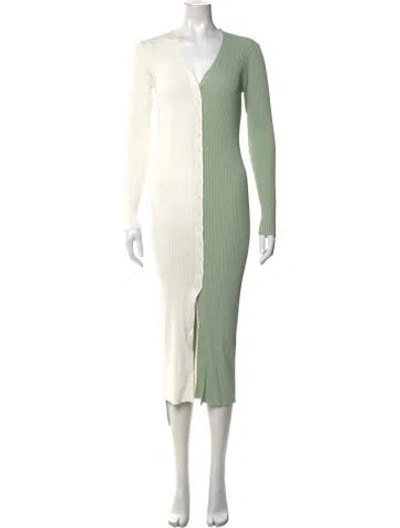 Pre-owned Staud Colorblock Pattern Long Dress In Green
