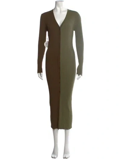 Pre-owned Staud Colorblock Pattern Long Dress In Green