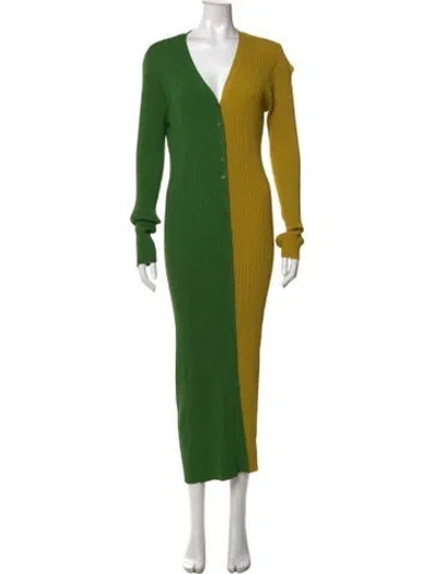 Pre-owned Staud Colorblock Pattern Long Dress In Green