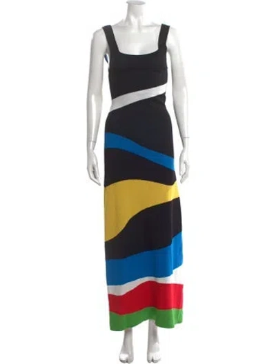Pre-owned Staud Colorblock Pattern Long Dress In Multi