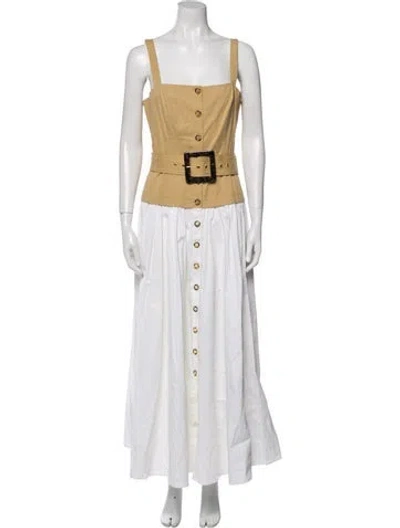 Pre-owned Staud Colorblock Pattern Long Dress In Neutral