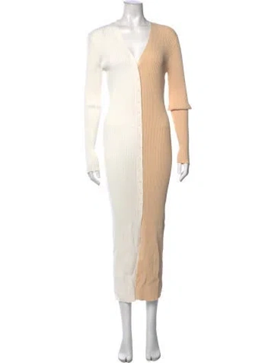 Pre-owned Staud Colorblock Pattern Long Dress In Neutral