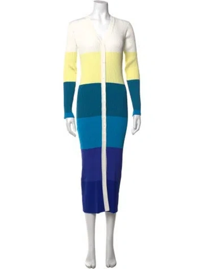 Pre-owned Staud Colorblock Pattern Long Dress In Neutral