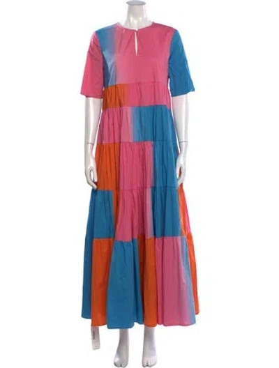 Pre-owned Staud Colorblock Pattern Long Dress In Pink