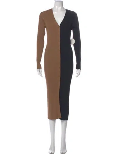 Pre-owned Staud Colorblock Pattern Long Dress W/ Tags In Brown