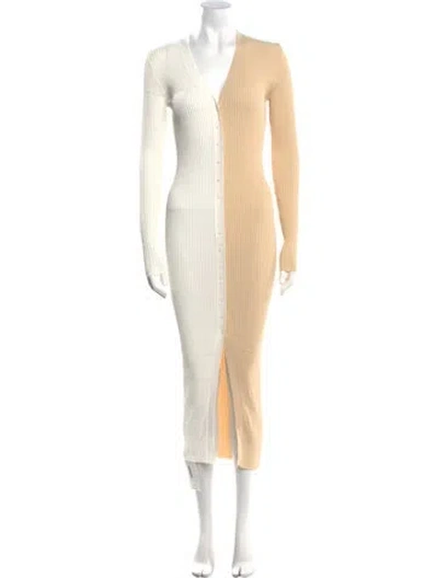 Pre-owned Staud Colorblock Pattern Long Dress In White