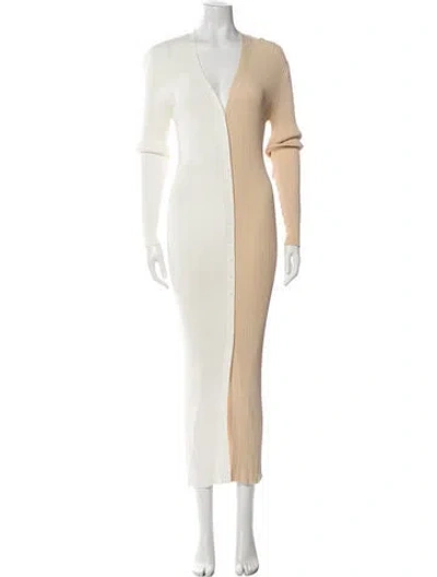 Pre-owned Staud Colorblock Pattern Long Dress In White