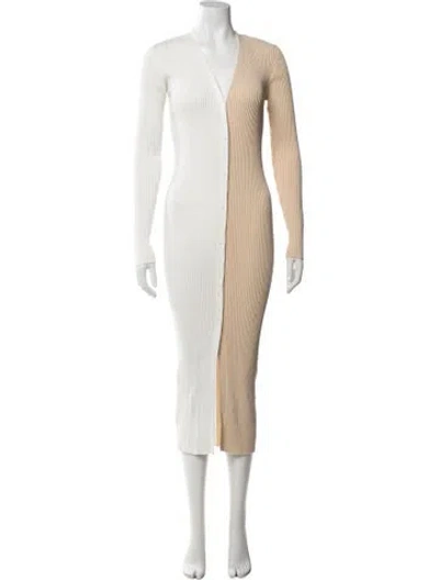 Pre-owned Staud Colorblock Pattern Long Dress In White