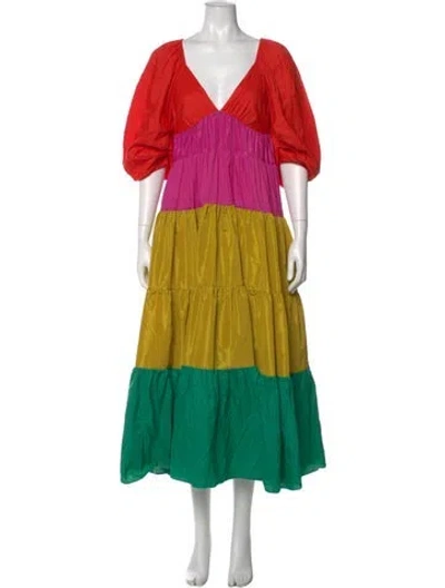 Pre-owned Staud Colorblock Pattern Long Dress In Yellow