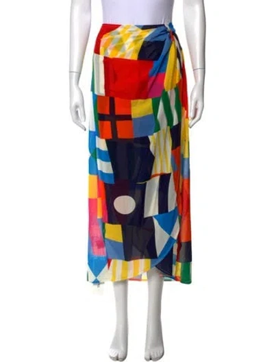 Pre-owned Staud Colorblock Pattern Long Skirt In Blue
