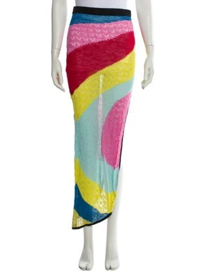 Pre-owned Staud Colorblock Pattern Long Skirt In Pink