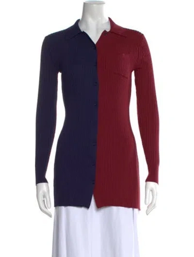 Pre-owned Staud Colorblock Pattern Long Sleeve Button-up Top In Blue