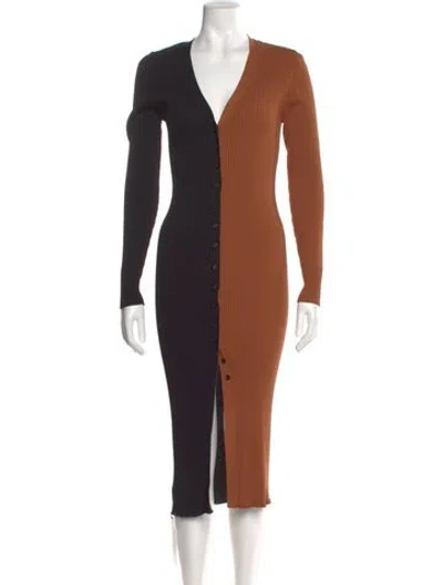 Pre-owned Staud Colorblock Pattern Midi Length Dress In Black