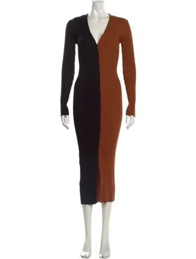 Pre-owned Staud Colorblock Pattern Midi Length Dress In Black