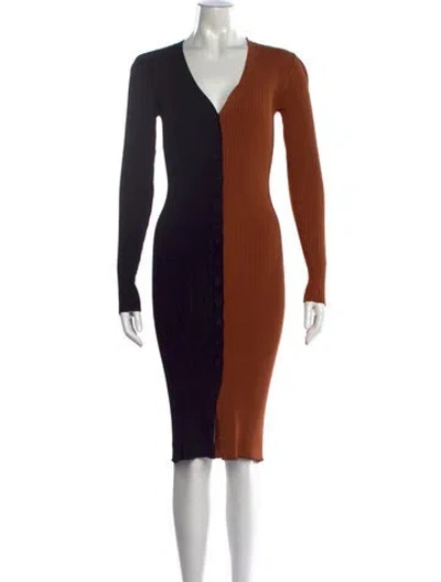 Pre-owned Staud Colorblock Pattern Midi Length Dress In Black