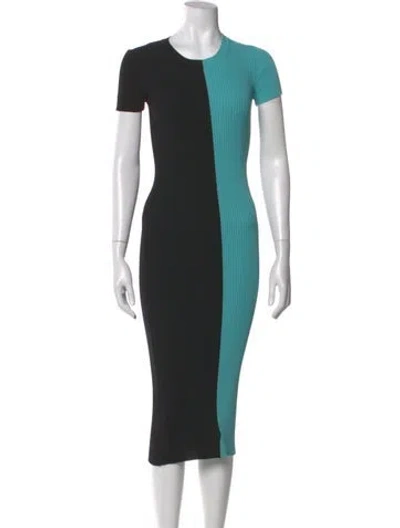 Pre-owned Staud Colorblock Pattern Midi Length Dress In Black