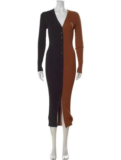 Pre-owned Staud Colorblock Pattern Midi Length Dress In Black