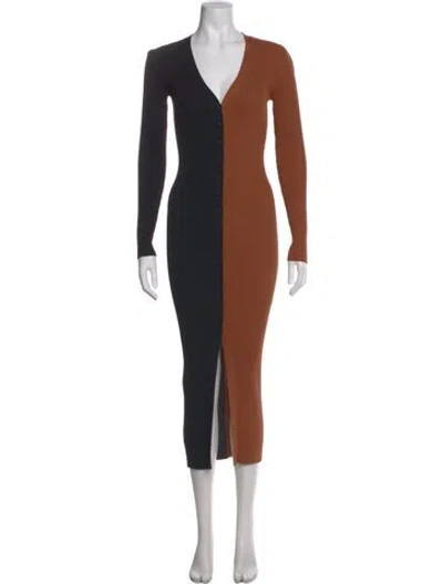 Pre-owned Staud Colorblock Pattern Midi Length Dress In Black